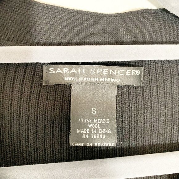 Sarah Spencer black button front tie waist tunic length 100% italian merino wool - Picture 2 of 6